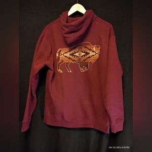 Pendleton Buffalo Bison Graphic Hoodie Mens Large Maroon Native Sweatshirt